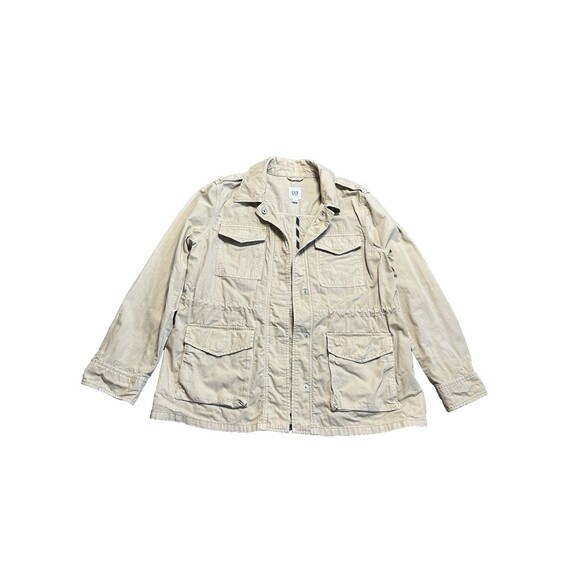 Gap Utility Jacket Women’s Medium Button Snap Beige Khaki Chore Coat - Picture 2 of 9